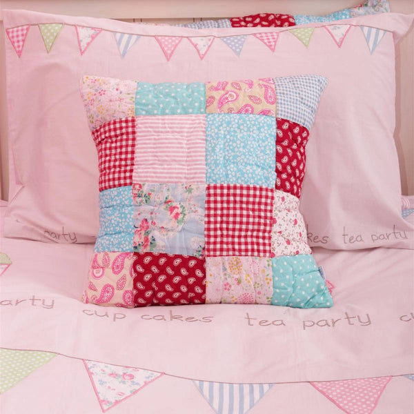 Girls Pink & Blue Matilda Patchwork Quilted Pillow Fun Rooms For Kids