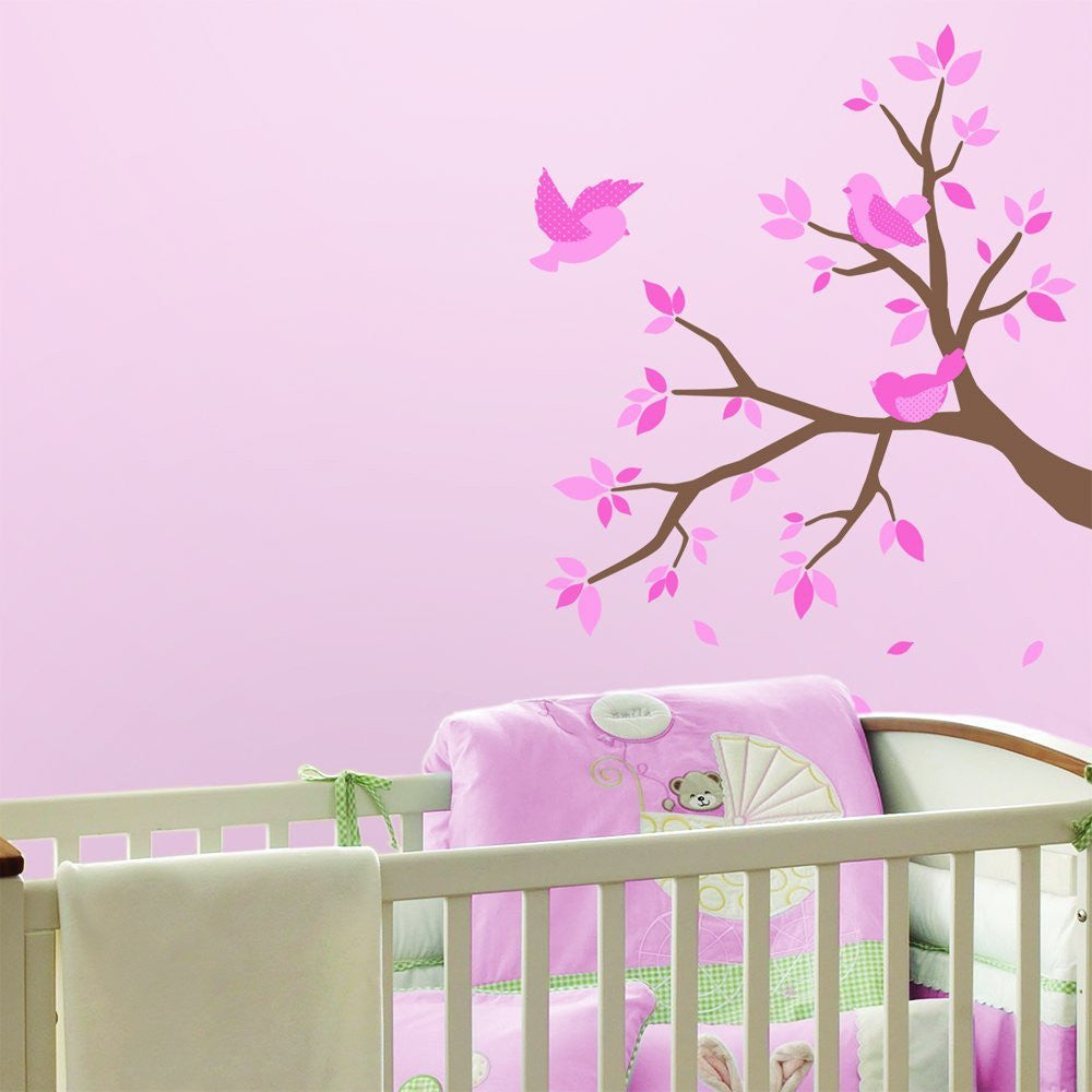 Pink Birds and Tree Nursery Wall Decals