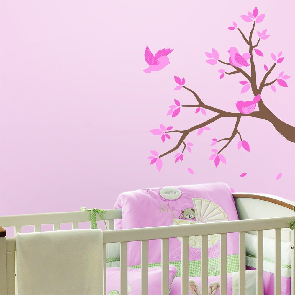 Pink Birds and Tree Nursery Wall Decals – Fun Rooms For Kids