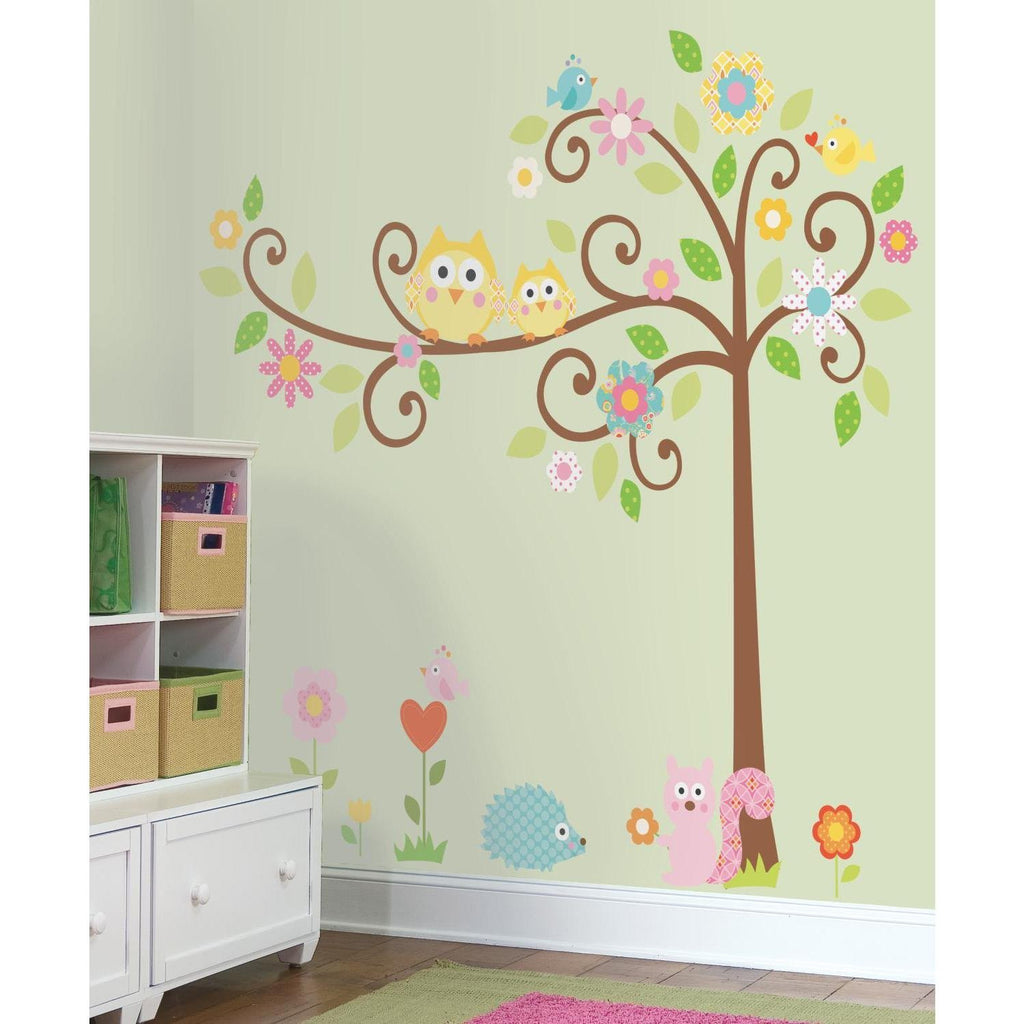 Scroll Tree and Owls Wall Decals
