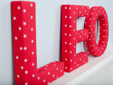Red with White Stars Fabric Wall Letters